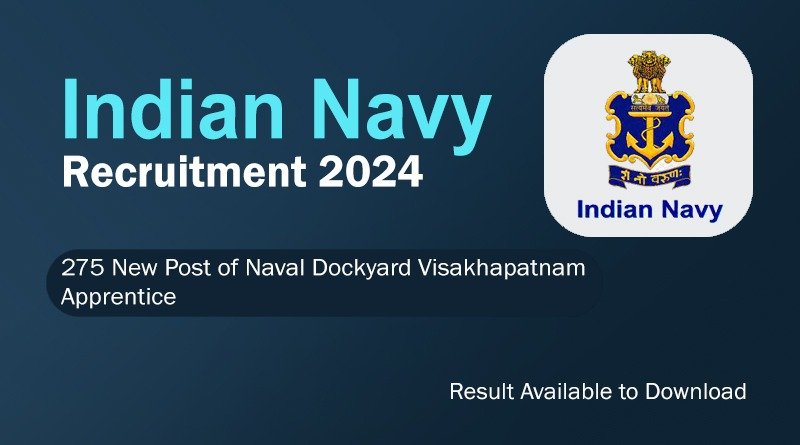 Indian Navy Recruitment 2024 - 275 New Post of Naval Dockyard Visakhapatnam Apprentice, Result Available to Download